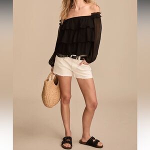 NWT Lucky Brand Relaxed Short Cotton Women's White Denim Shorts Raw Hem 4/27